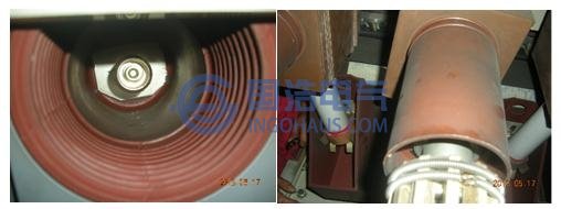 PT觸頭積灰，有放電痕跡且絕緣橡膠有輕微受潮